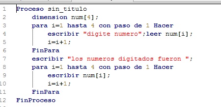 Algoritmo que carga un vector de 4 posiciones y luego muestra los datos ingresados